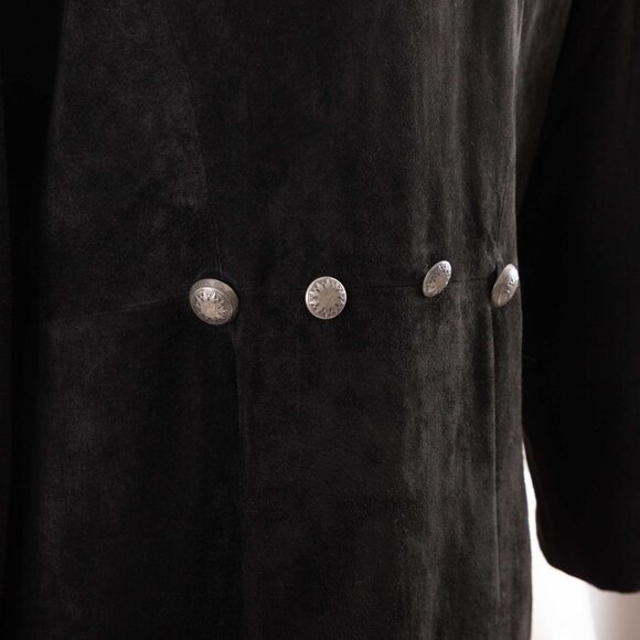 Vintage 90s Scully Women’s Western Black Leather Suede Coat Concho Buttons Long - Picture 7 of 9